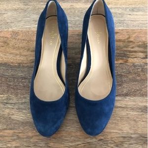 Cole Haan Blue Suede Block Heel Pump